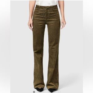 Paige Clean Front Leenah Trousers Flare Corduroy Pants Brushed Dark Olive 29